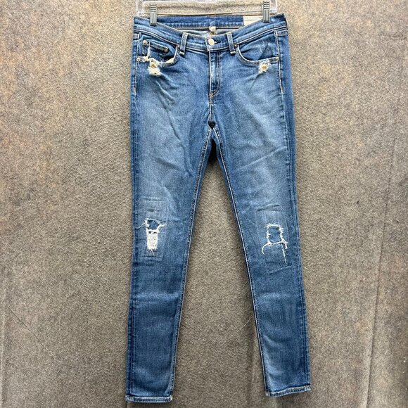 Rag & Bone Jeans Womens 29 Blue Distressed Skinny Denim Intermix Ripped USA - Picture 1 of 10